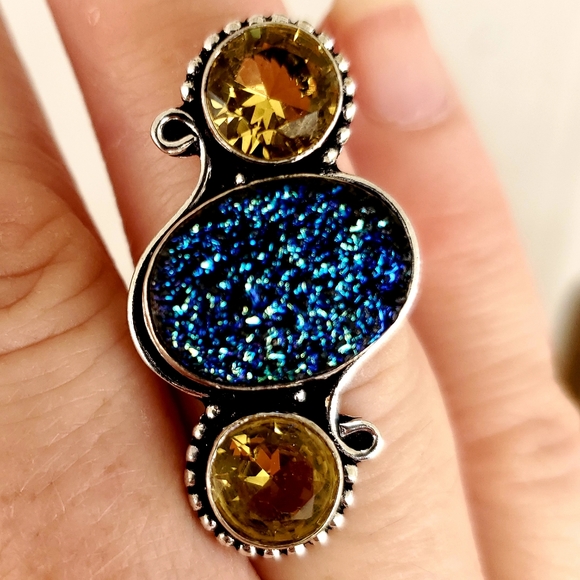 New Titanium Druzy and Citrine Silver Ring. - Picture 5 of 7